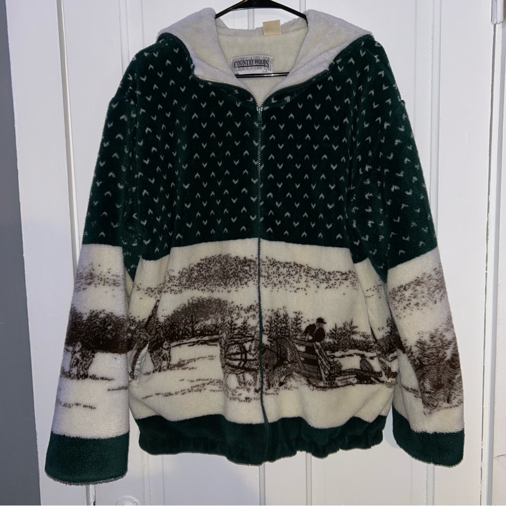 Vintage Women’s Country Woods Western Winter Landscape Zip Up Jacket Coat